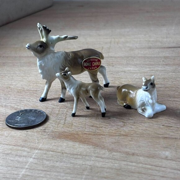 3 Vintage Miniature Bone China Deer Figurines Family Set Mini Small Shadowbox Te - Picture 4 of 9